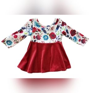 Burgundy Rose Garden Velvet Twirly Dress